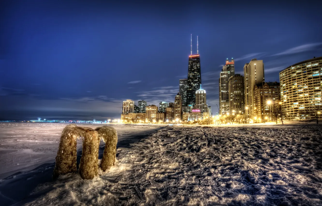 Photo wallpaper night, the city, chicago
