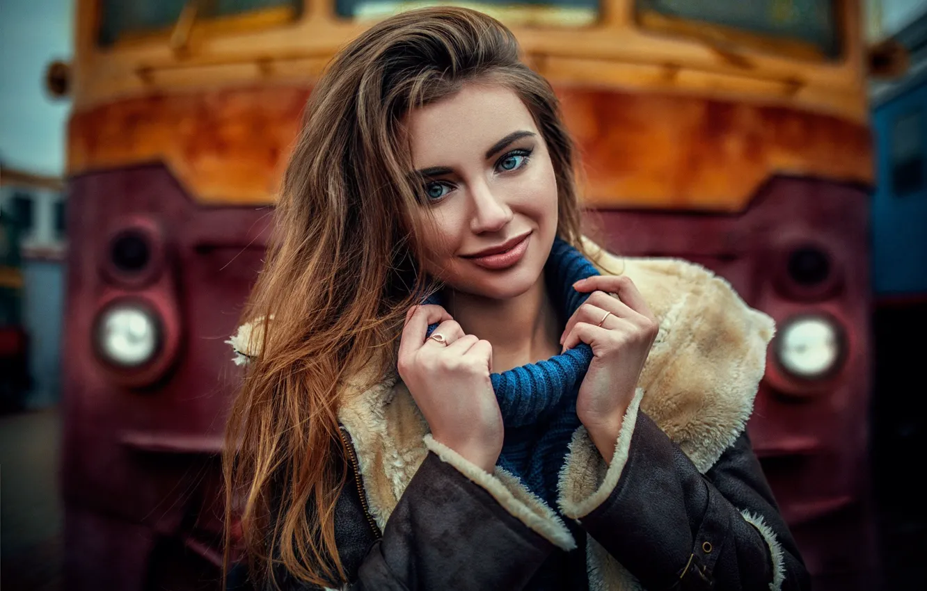 Photo wallpaper girl, long hair, photography, photo, smile, brown, blue eyes, model