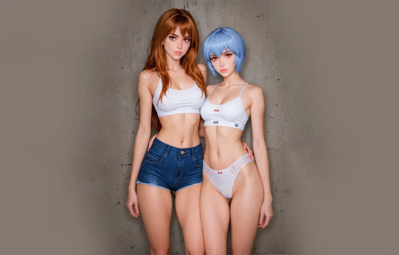 Photo wallpaper girl, anime, two, Evangelion