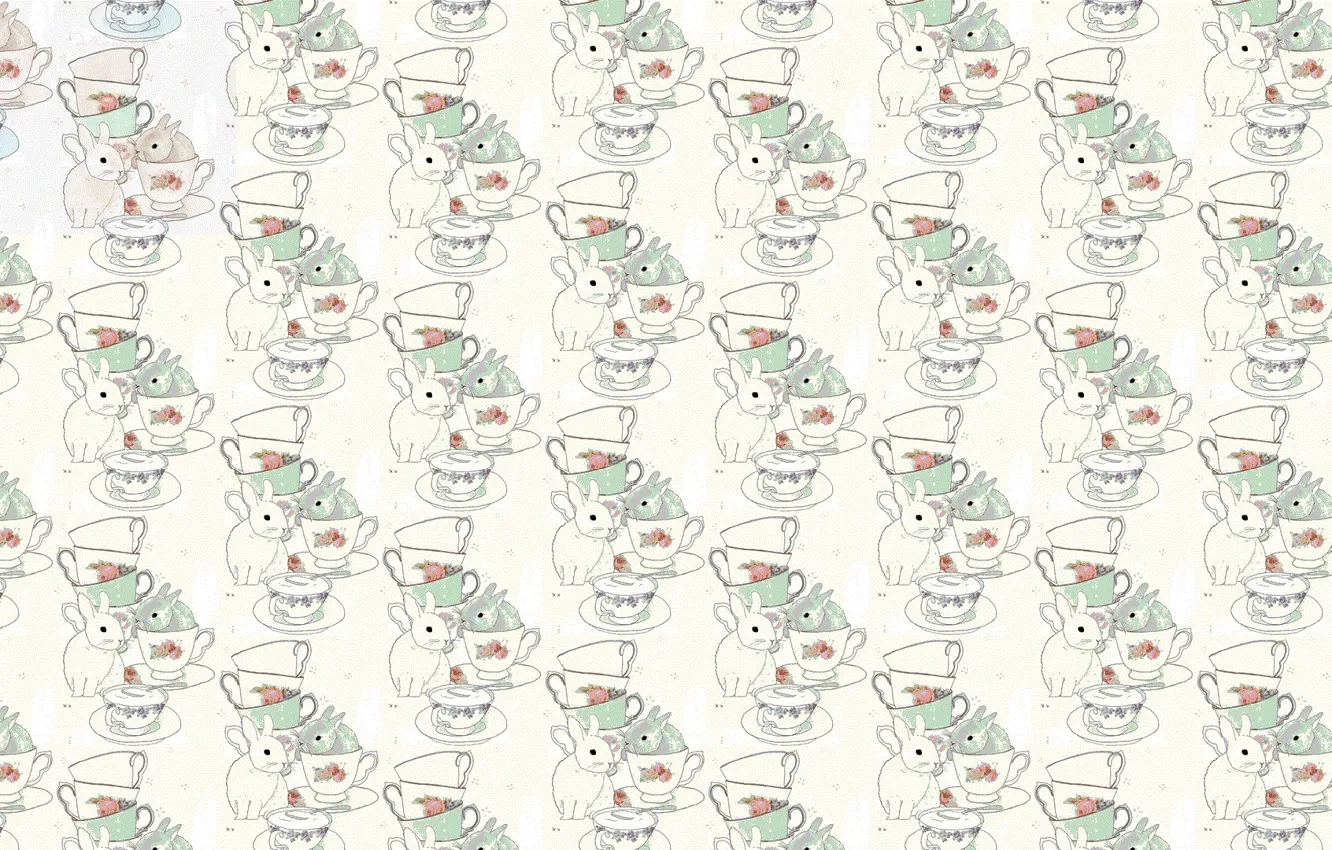 Photo wallpaper background, texture, art, the tea party, mug, Bunny