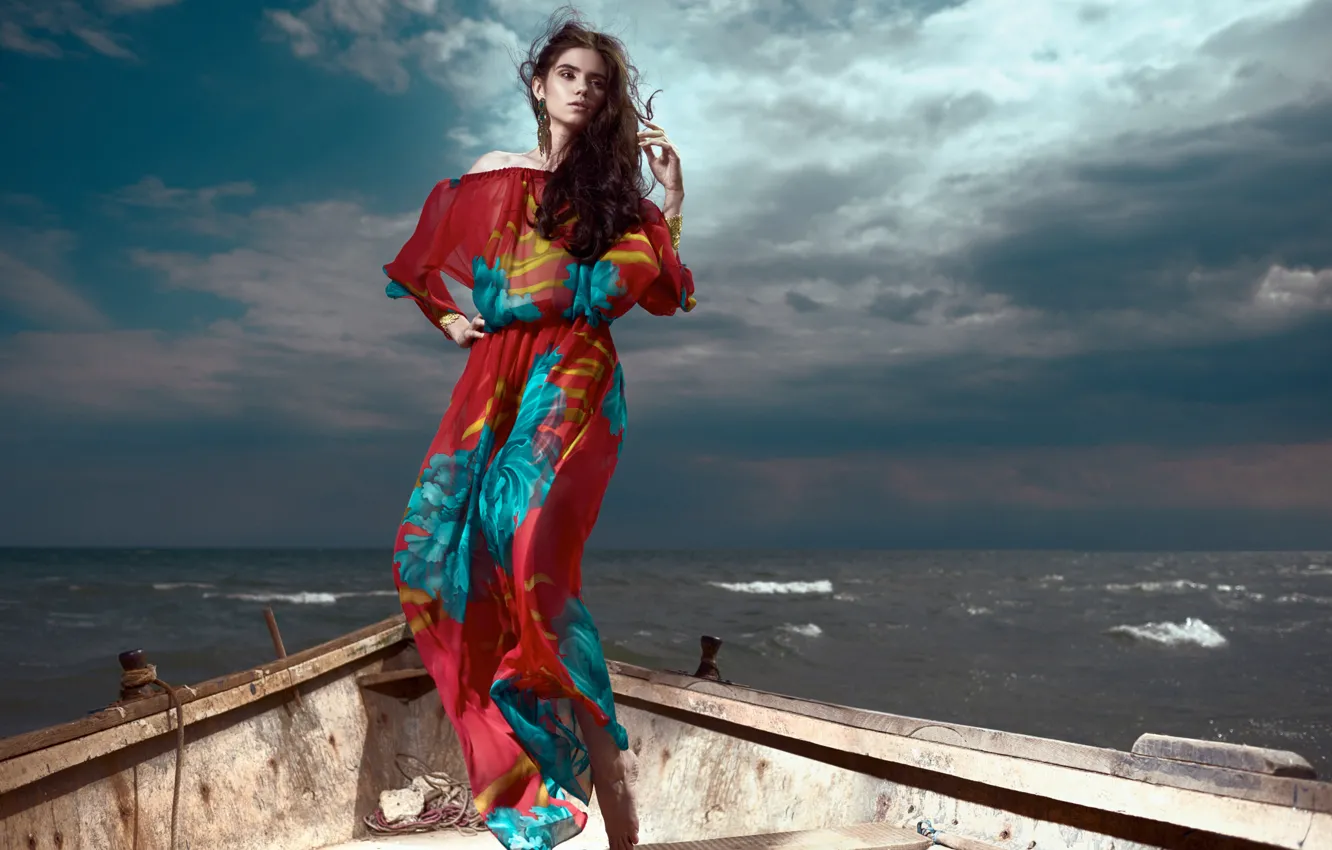 Photo wallpaper wave, girl, boat, Daniel Ilinca, Glamazons