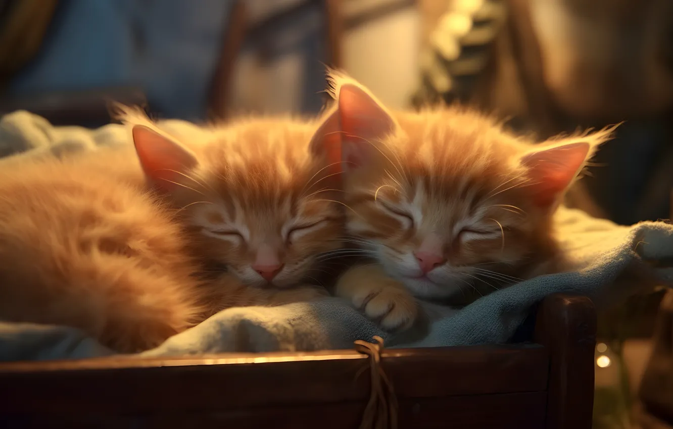 Photo wallpaper cat, light, sweetheart, together, sleep, sleeping, red, kitty