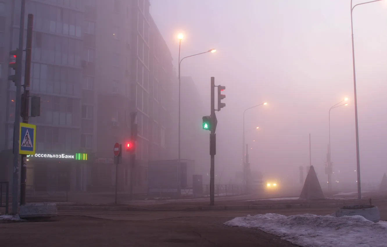 Photo wallpaper the sky, street, building, home, spring, morning, traffic light, Russia