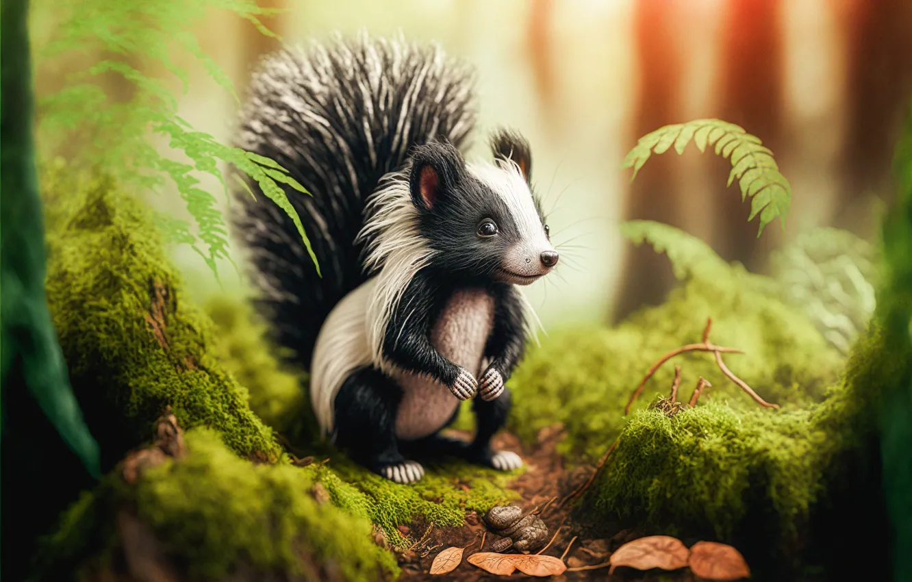 Photo wallpaper forest, nature, rendering, graphics, animal, baby, tail, cub