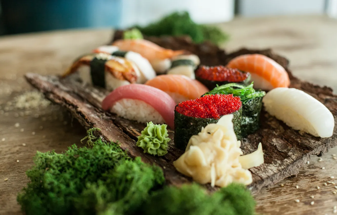 Photo wallpaper sticks, figure, delicious, sushi, salmon