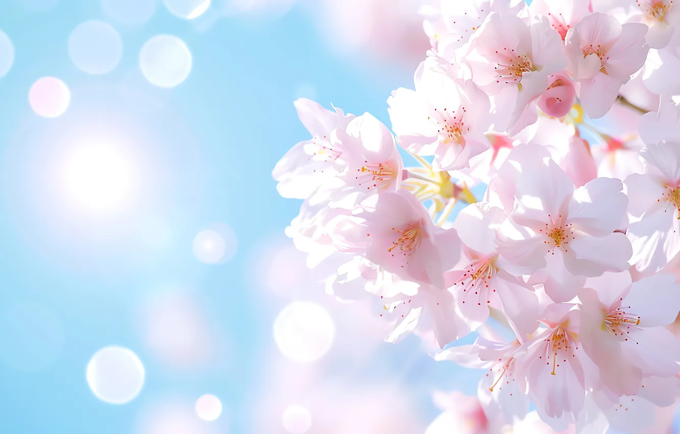 Photo wallpaper spring, Sakura, flowering, pink, blossom, cherry, spring, bloom