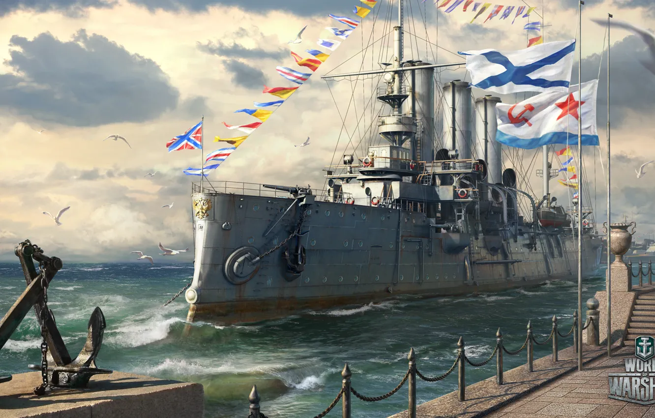 Photo wallpaper holiday, Aurora, World of Warships, Navy day of Russia
