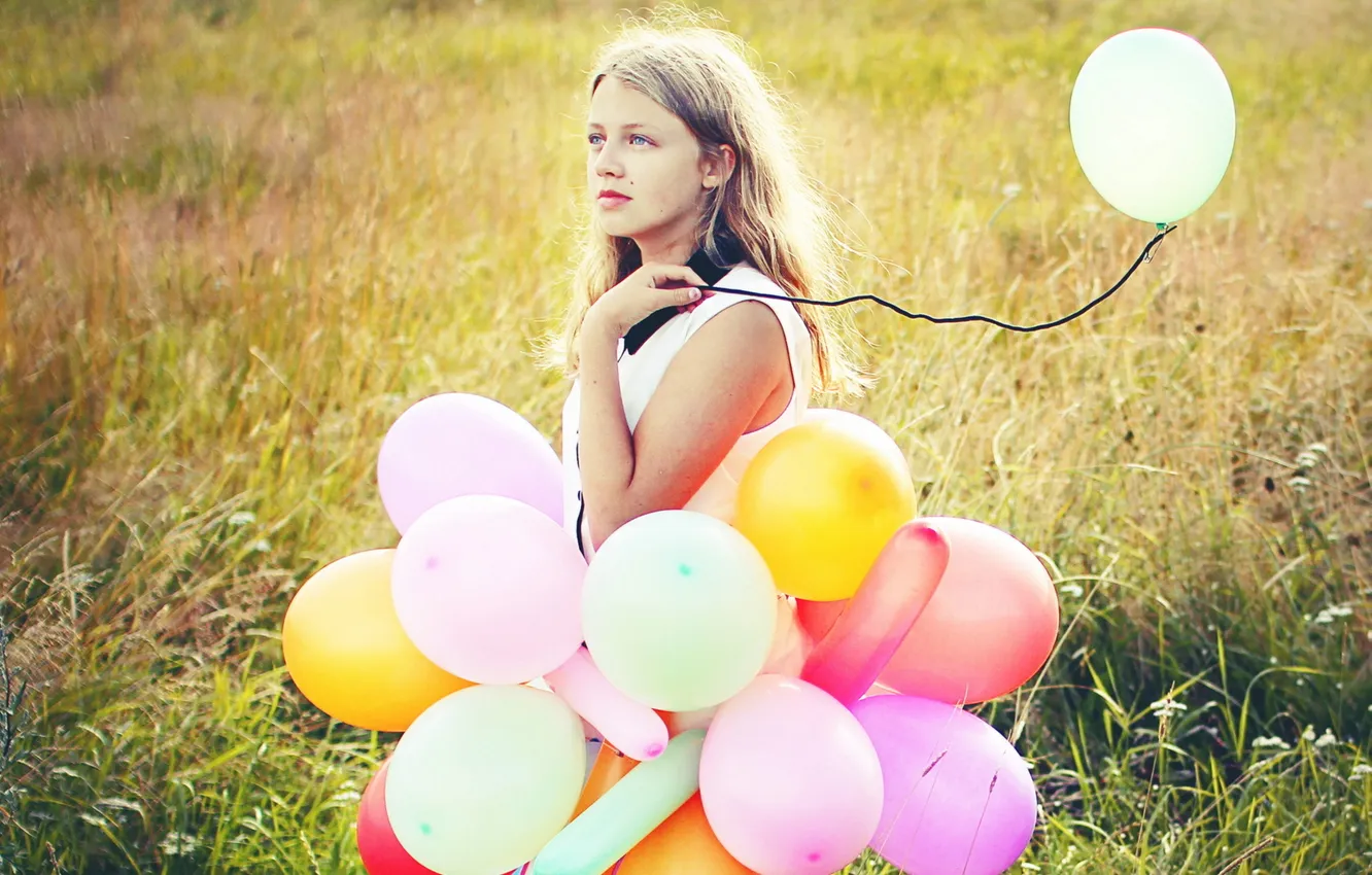 Photo wallpaper girl, background, balls