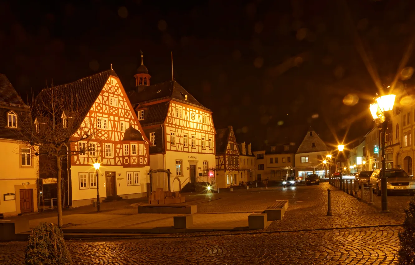 Photo wallpaper night, lights, street, home, Germany, lights, Kirchberg