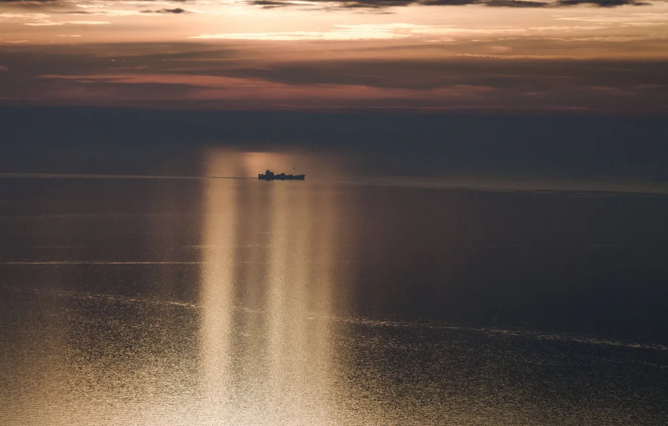 Photo wallpaper sea, night, ship