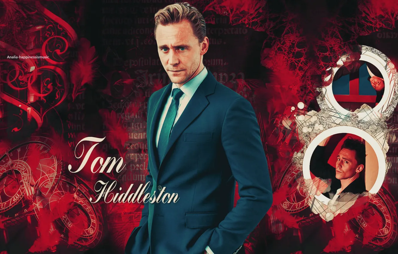 Photo wallpaper red background, Tom Hiddleston, by happinessismusic