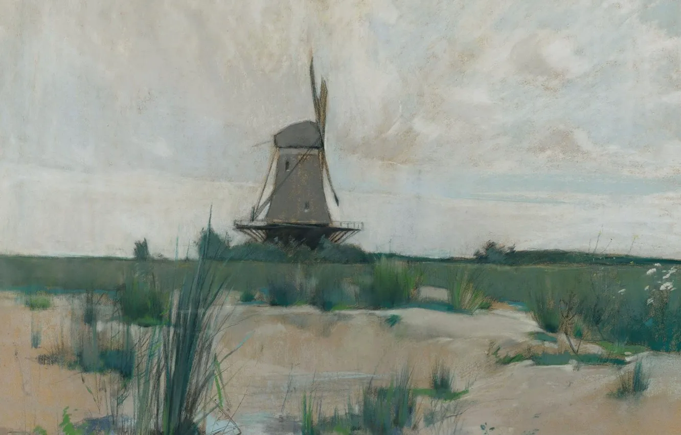 Photo wallpaper landscape, picture, Windmill, John Henry Twachtman, John Henry Twachtman