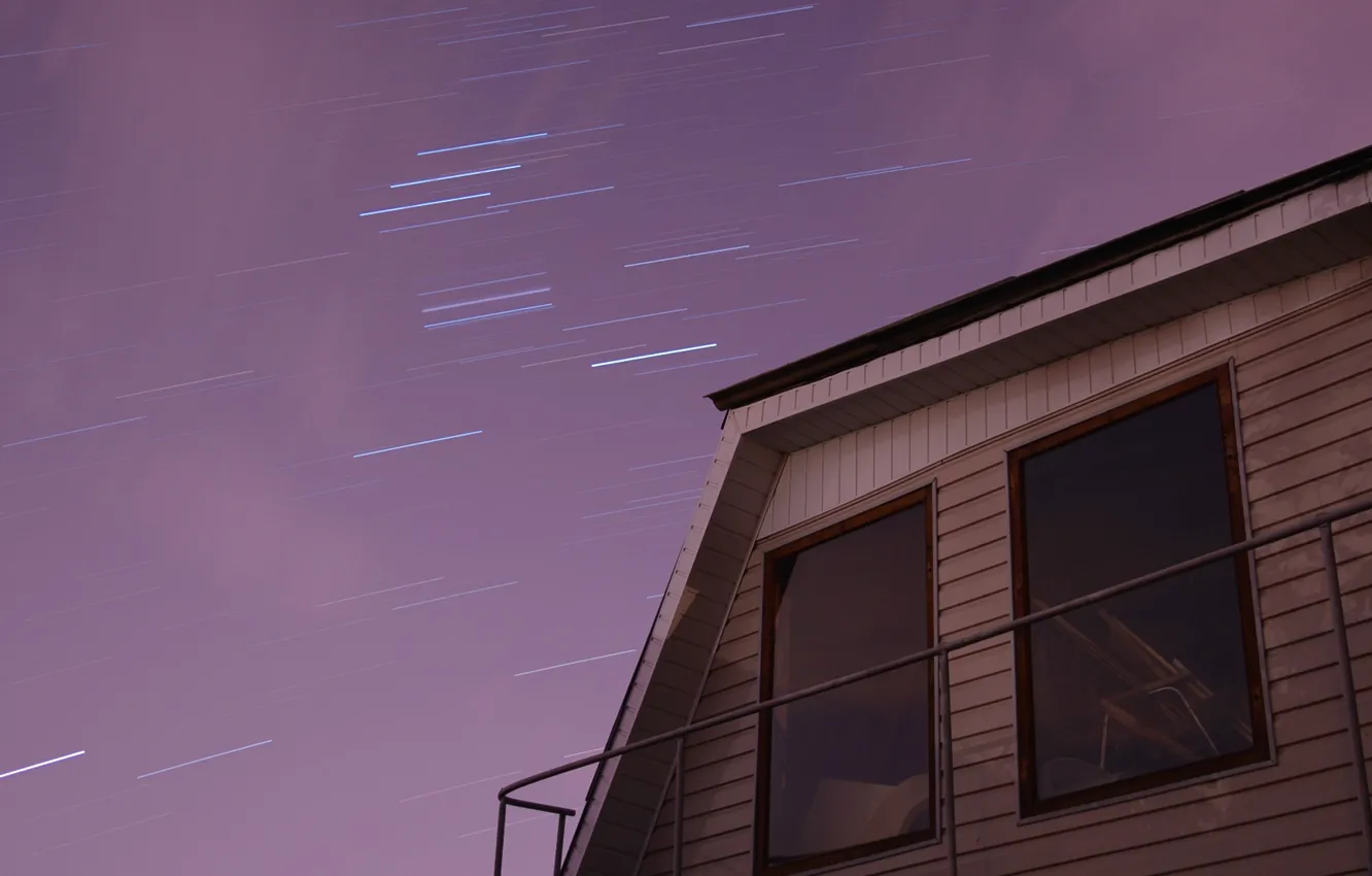Photo wallpaper space, stars, clouds, night, house
