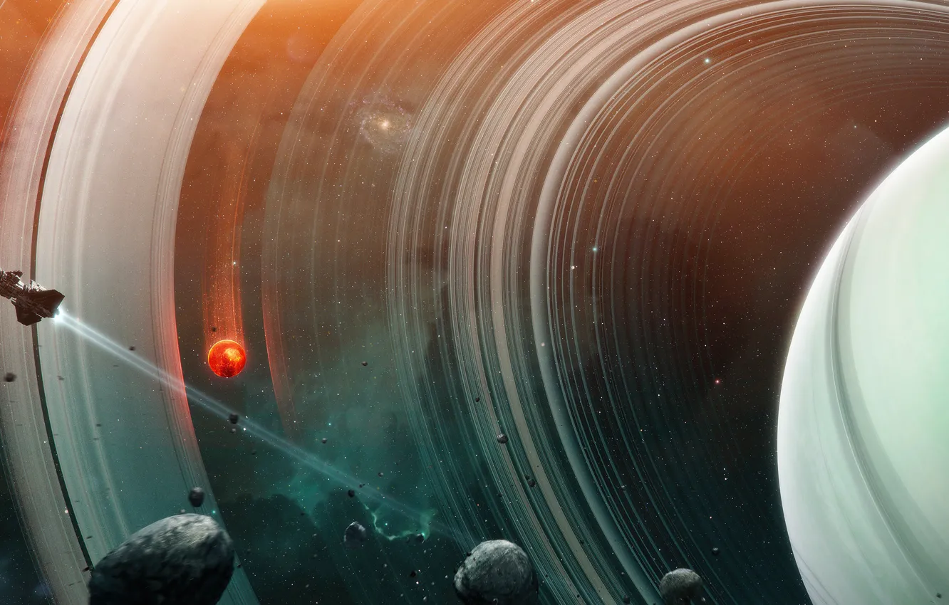 Photo wallpaper space, stars, nebula, space, fiction, transport, ship, planet