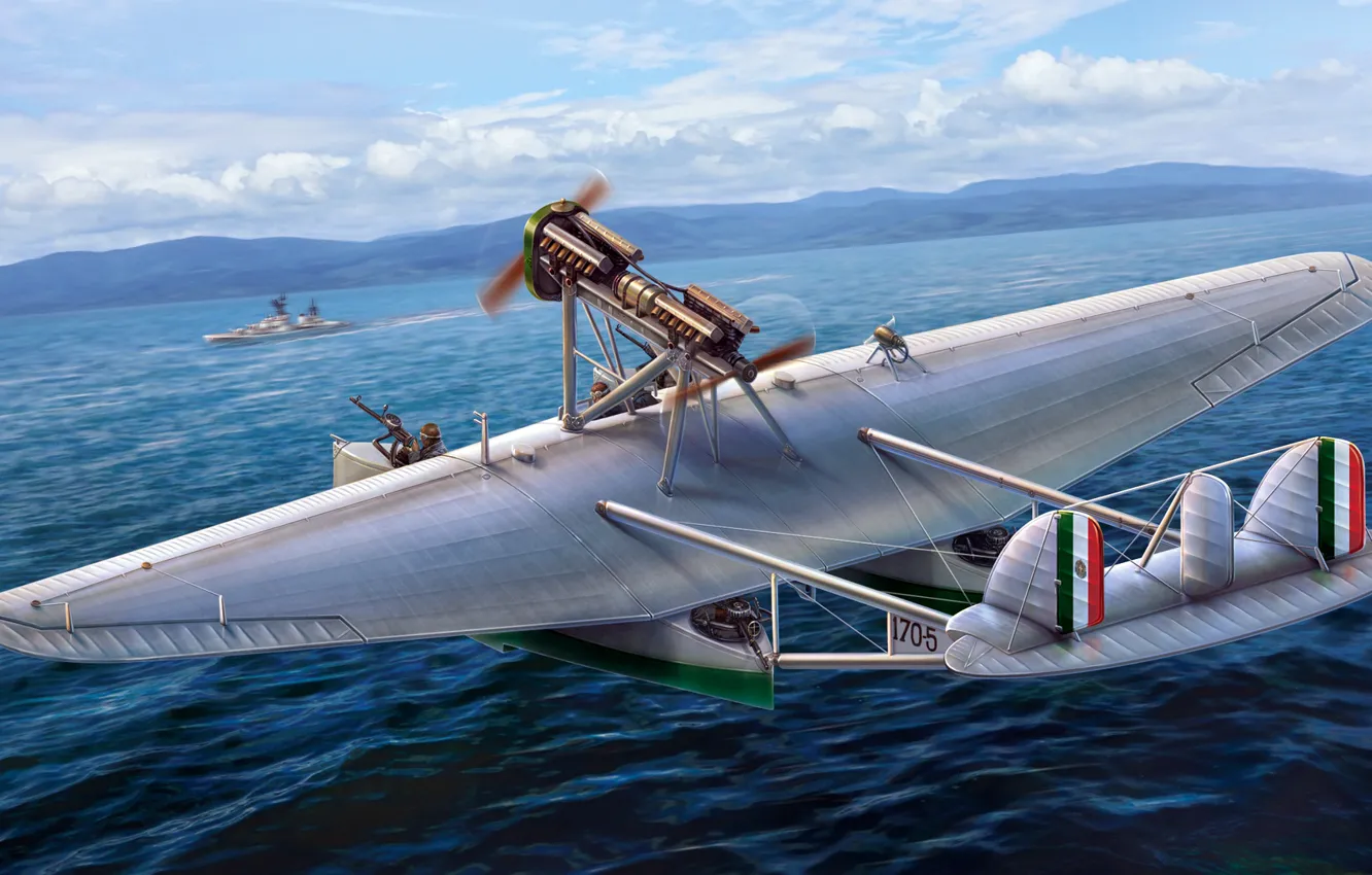 Photo wallpaper dvuhkonusnyj flying boat, Savoia-Marchetti S. 55, Italian seaplane, hydroplane catamaran