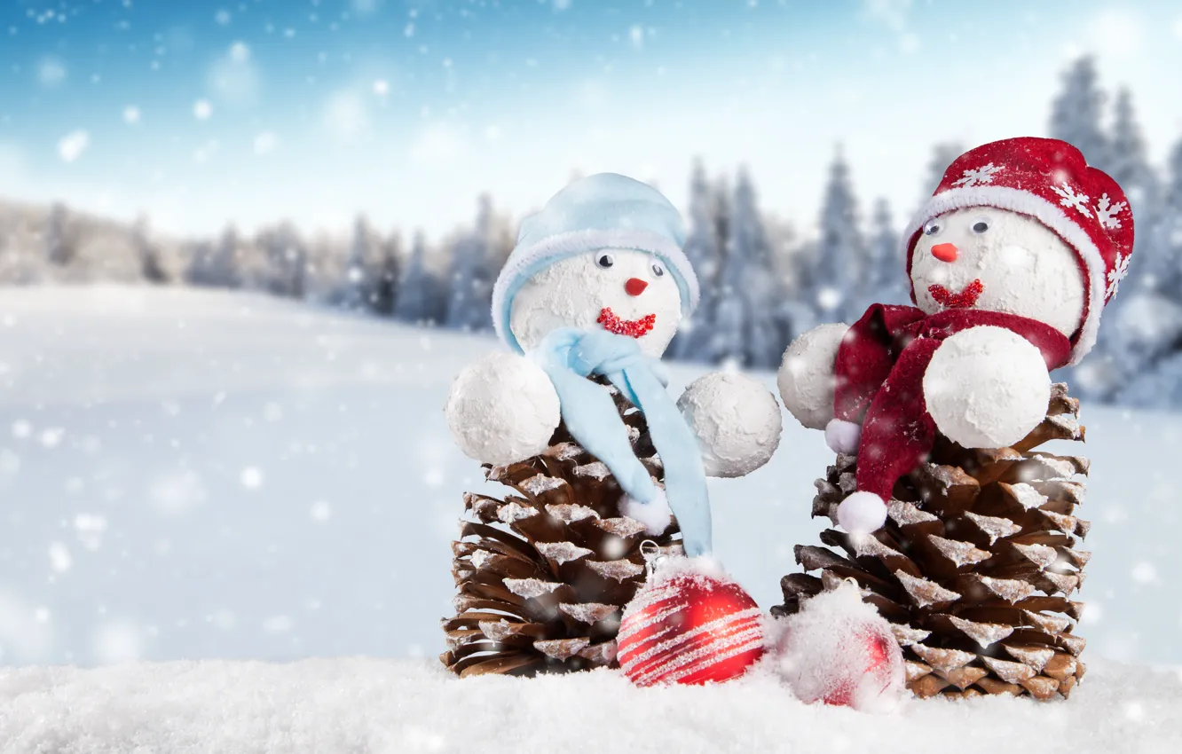 Photo wallpaper winter, snow, snowflakes, new year, Christmas, snowman, Christmas, winter