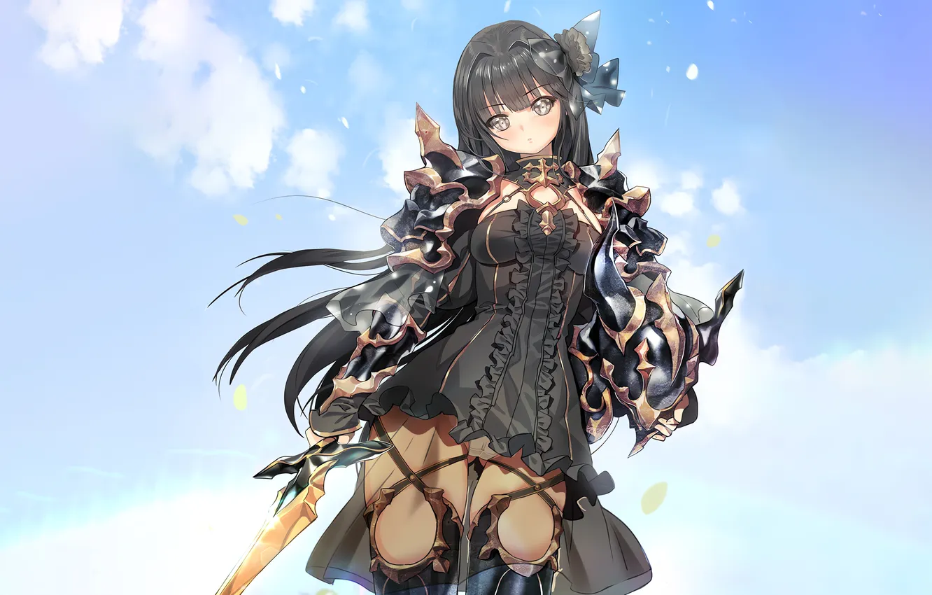 Photo wallpaper girl, sexy, lingerie, Cameltoe, cleavage, panties, thighhighs, sky