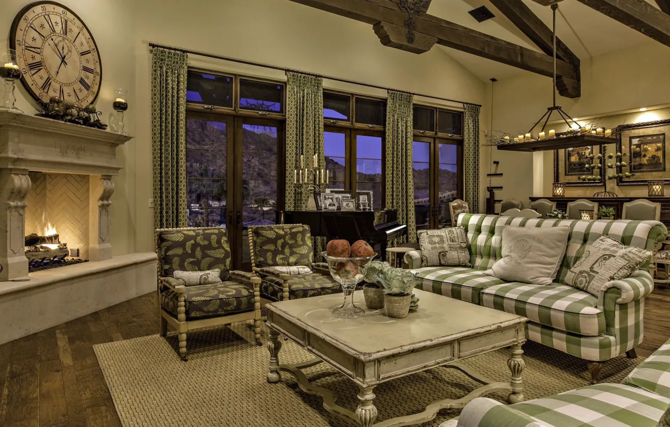 Photo wallpaper design, style, interior, fireplace, living room, dining room, Arcadia, French country