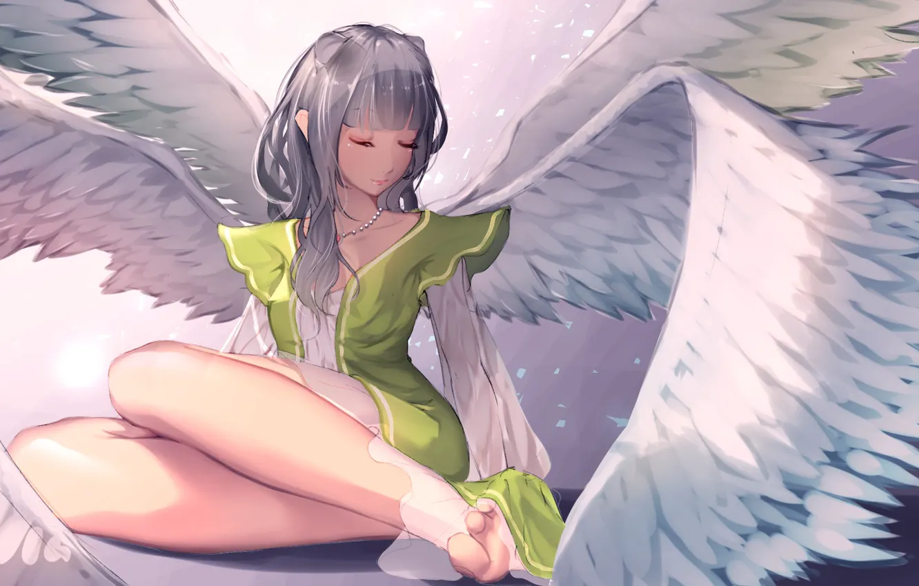 Photo wallpaper girl, wings, angel, anime, art, fantasy