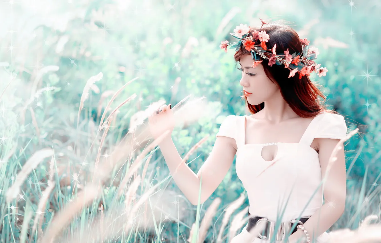 Photo wallpaper girl, background, Asian