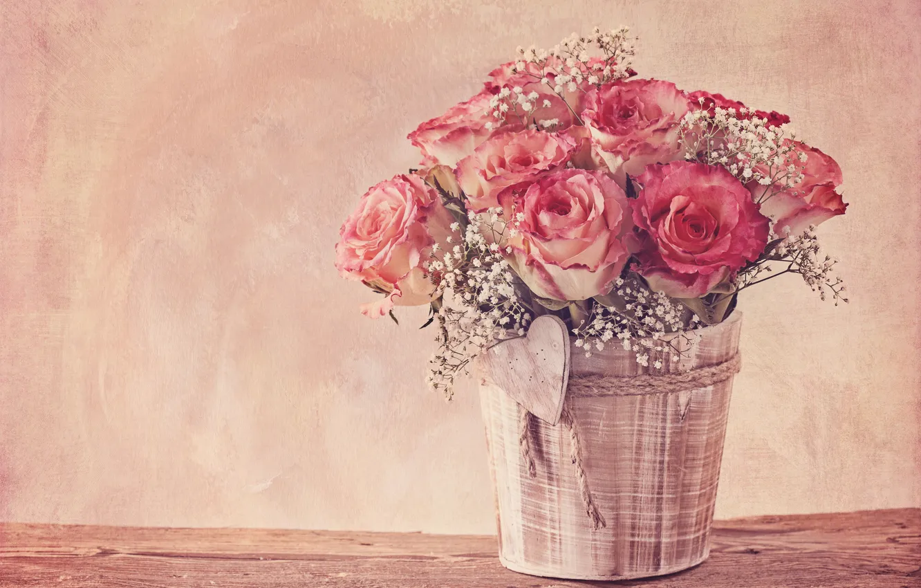 Photo wallpaper roses, vintage, flower, style, vintage, bouquet, roses