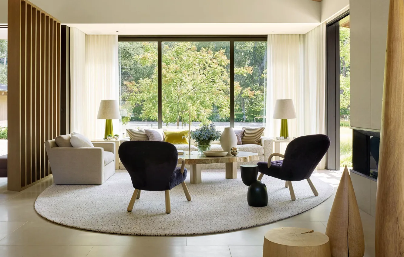 Photo wallpaper design, style, interior, fireplace, living room, by Walker Warner, Country-house, modern wooden residence