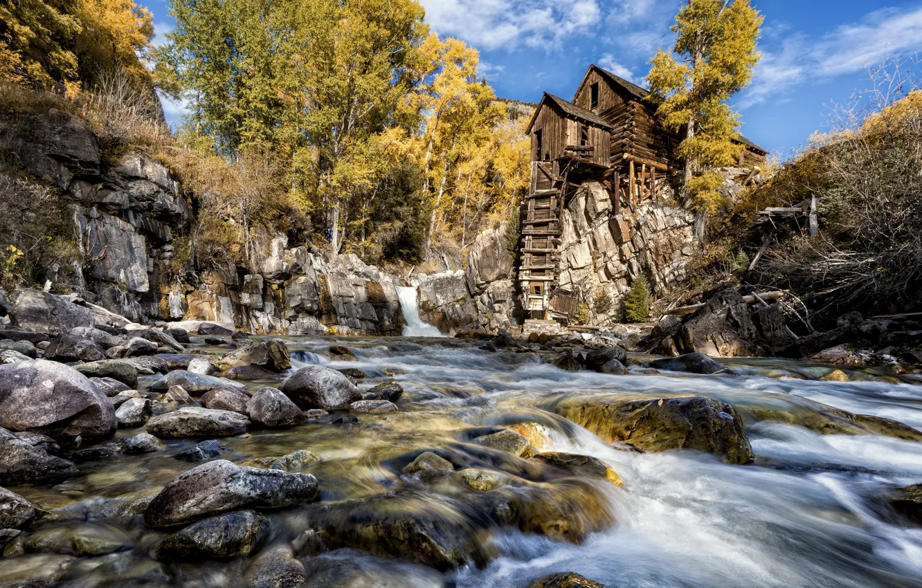 Photo wallpaper nature, river, mill, United States, Colorado, Crystal Mill