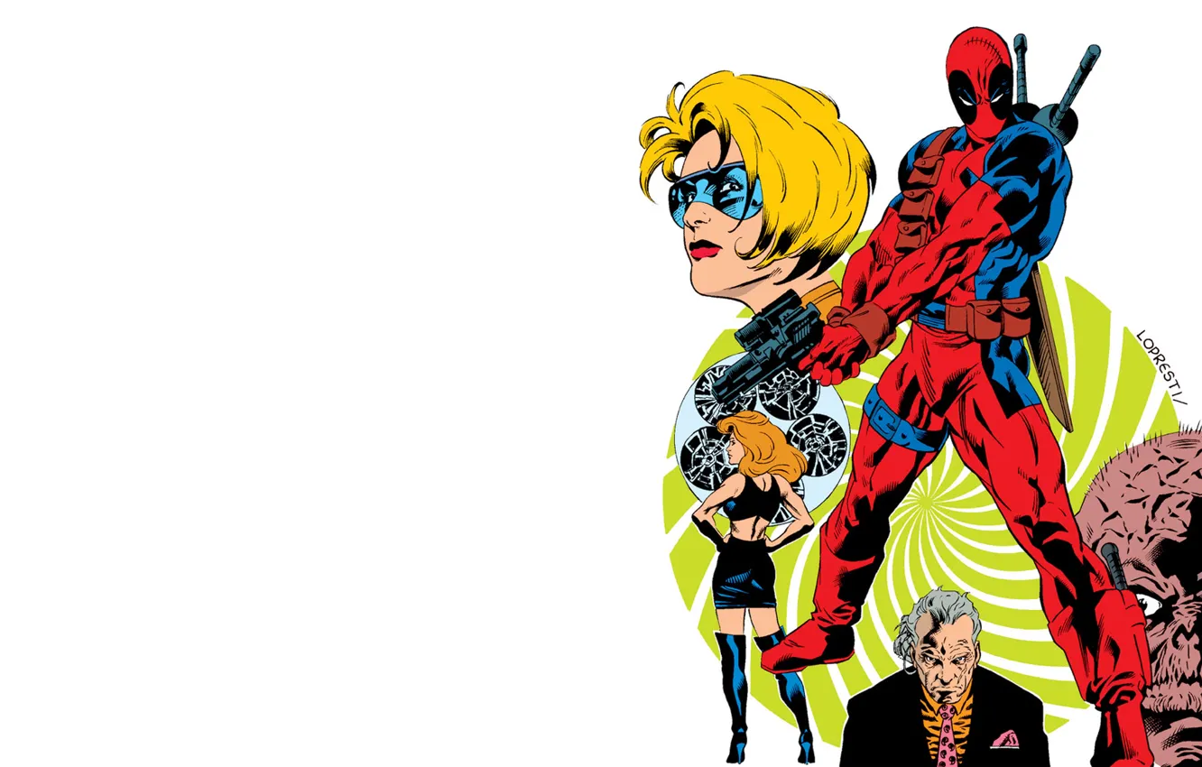 Photo wallpaper red, gun, katana, Deadpool, Marvel, Deadpool, Comics, Marvel