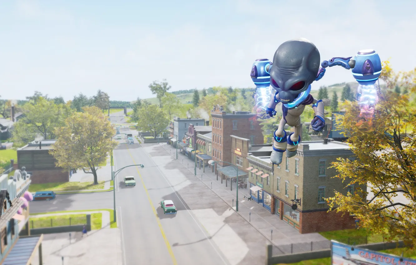 Photo wallpaper trees, the city, street, the game, home, alien, game, alien