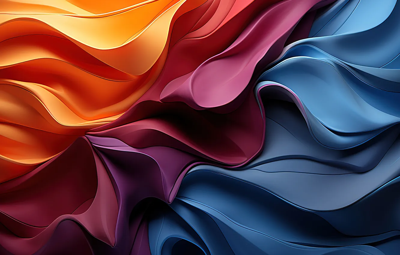 Photo wallpaper wave, line, orange, blue, red, abstraction, matter, fabric