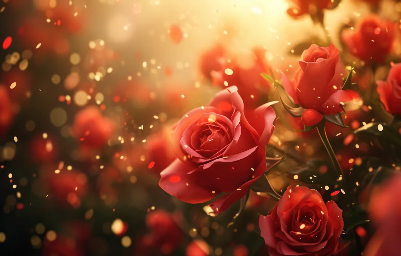 Photo wallpaper flowers, roses, AI art, neural network