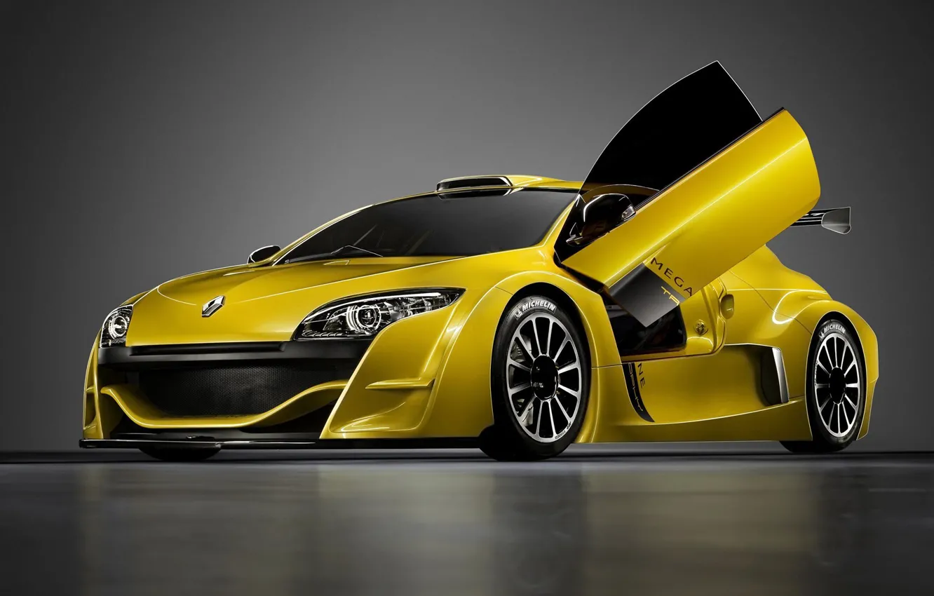 Photo wallpaper machine, cars yellow Renault Megane, renault megane trophy