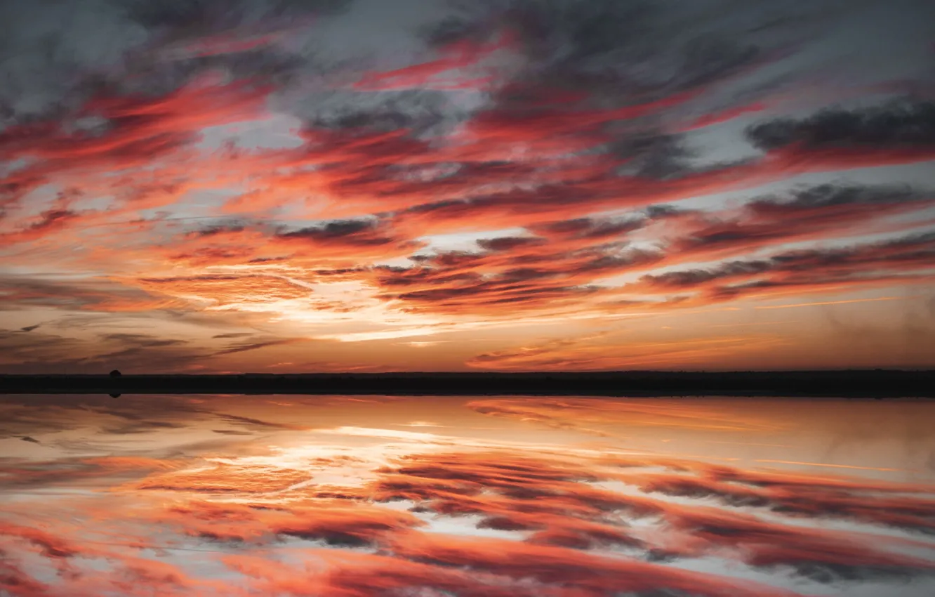 Photo wallpaper sky, sea, sunset, clouds