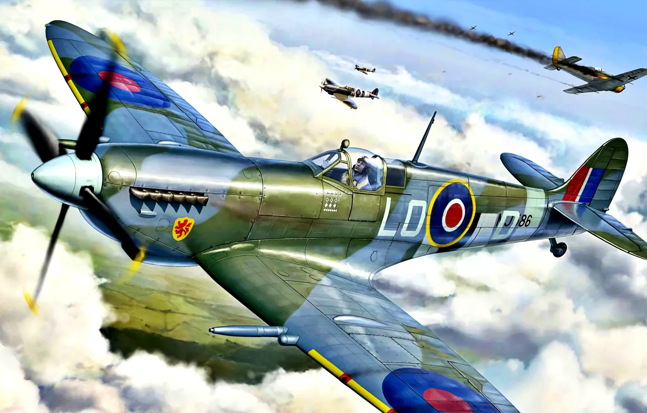 Photo wallpaper Spitfire, RAF, 1944, WWII, Spitfire Mk.IXc, 602 Squadron, Pierre Clostermann