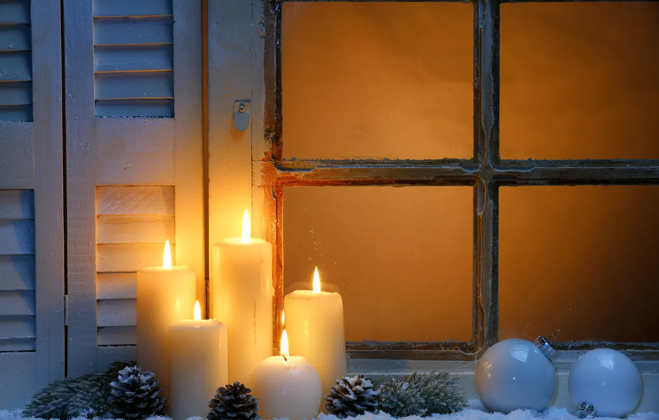 Photo wallpaper winter, snow, new year, Christmas, light, Christmas, night, window