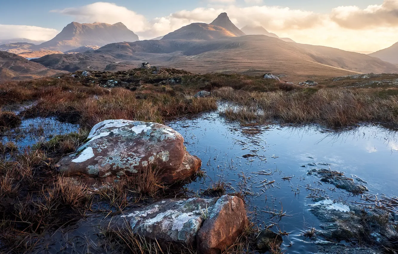 Photo wallpaper winter, field, mountains
