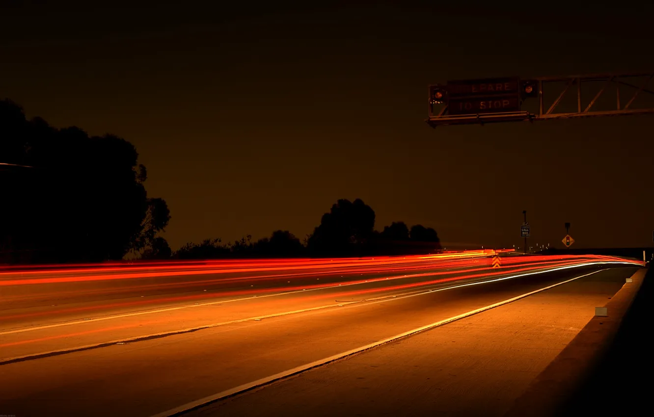 Photo wallpaper Lights, Night, Autobahn