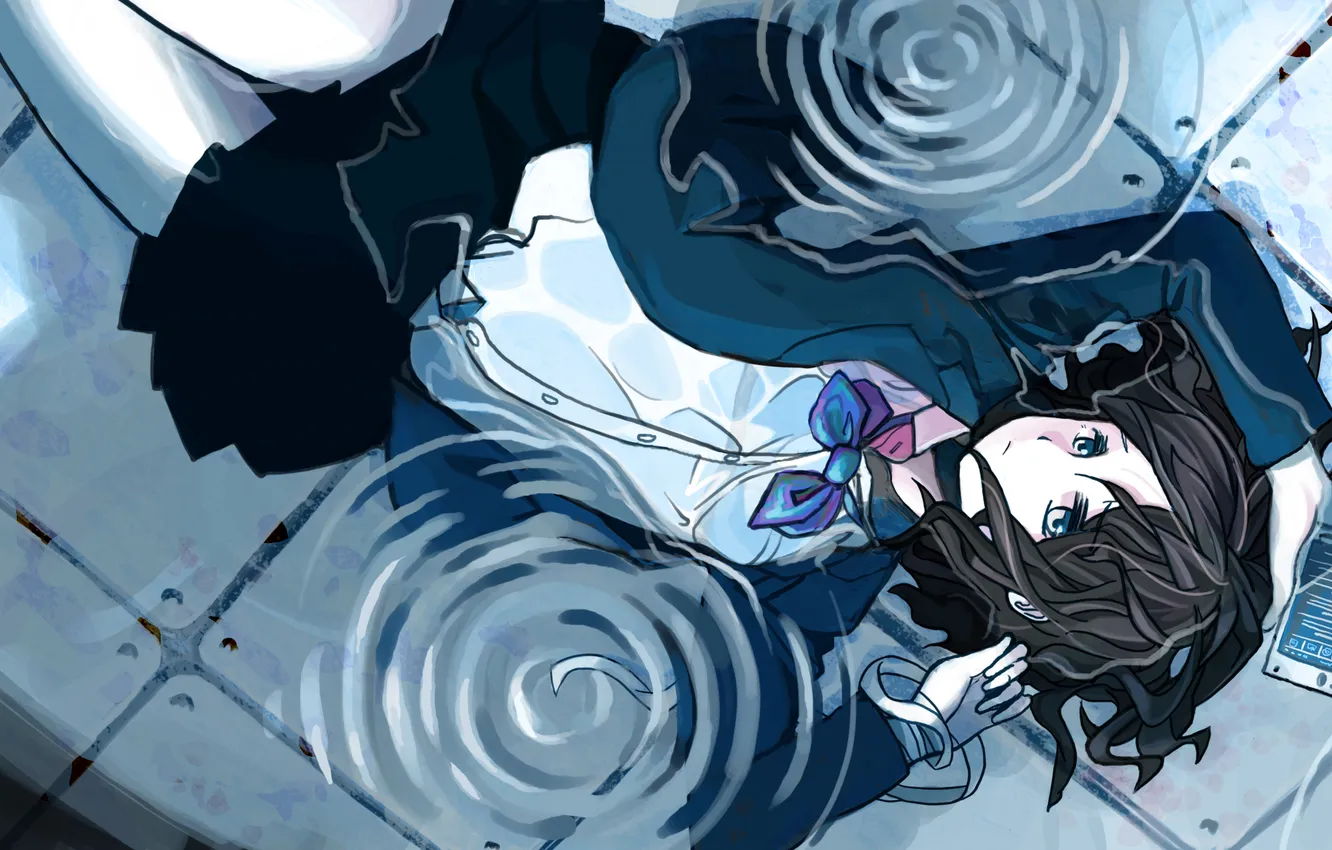 Photo wallpaper water, girl, anime, art, phone, form, schoolgirl, Condor