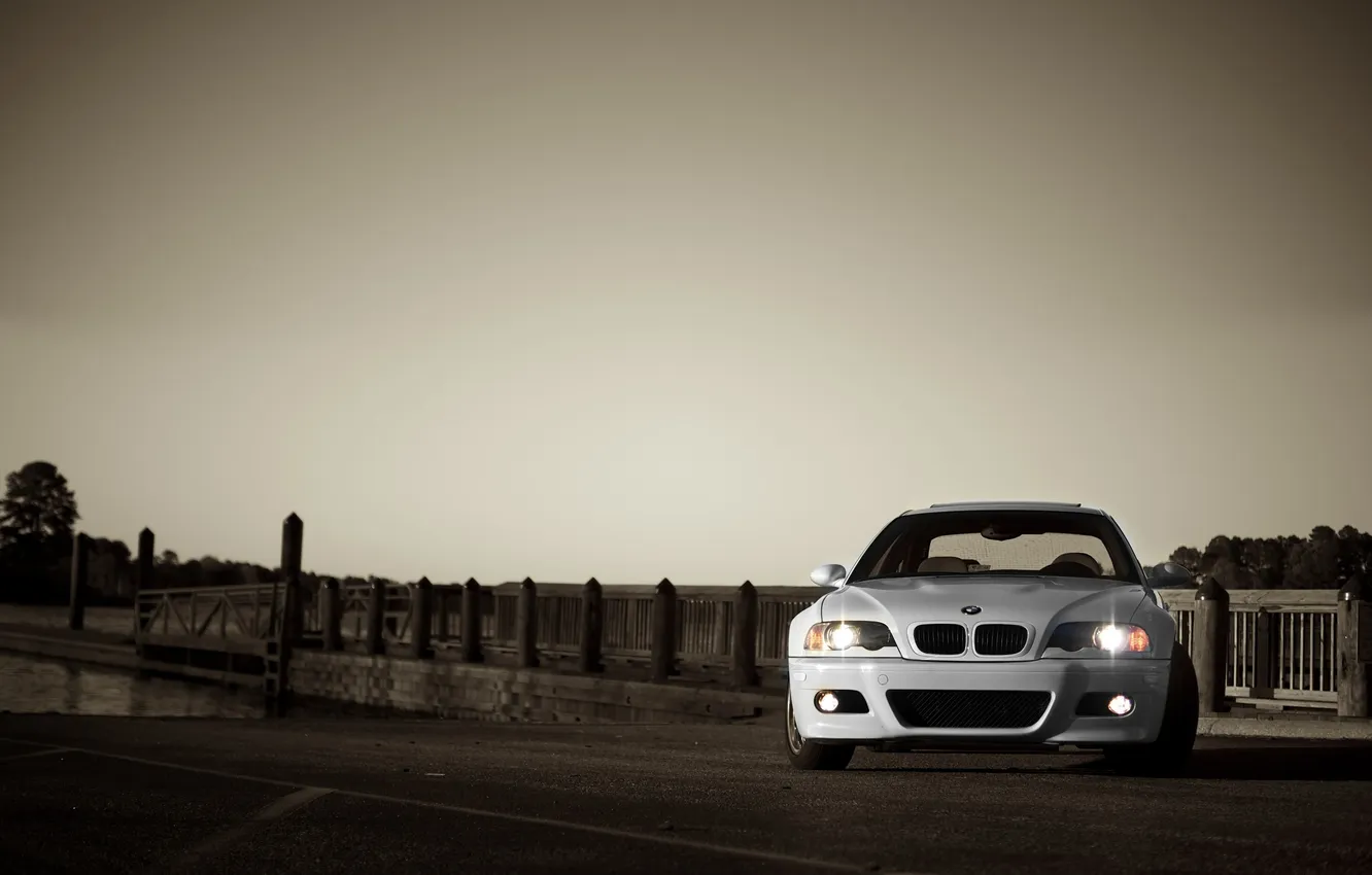 Photo wallpaper white, lights, BMW, BMW, white, promenade, the front, E46