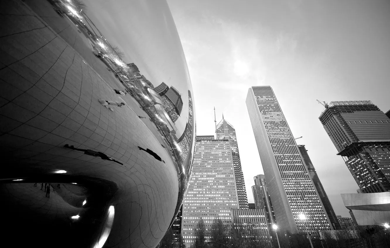 Photo wallpaper Chicago, wallpapers, black and white, building, millennium park