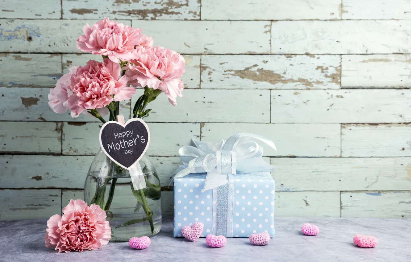Photo wallpaper flowers, gift, hearts, love, pink, pink, flowers, beautiful