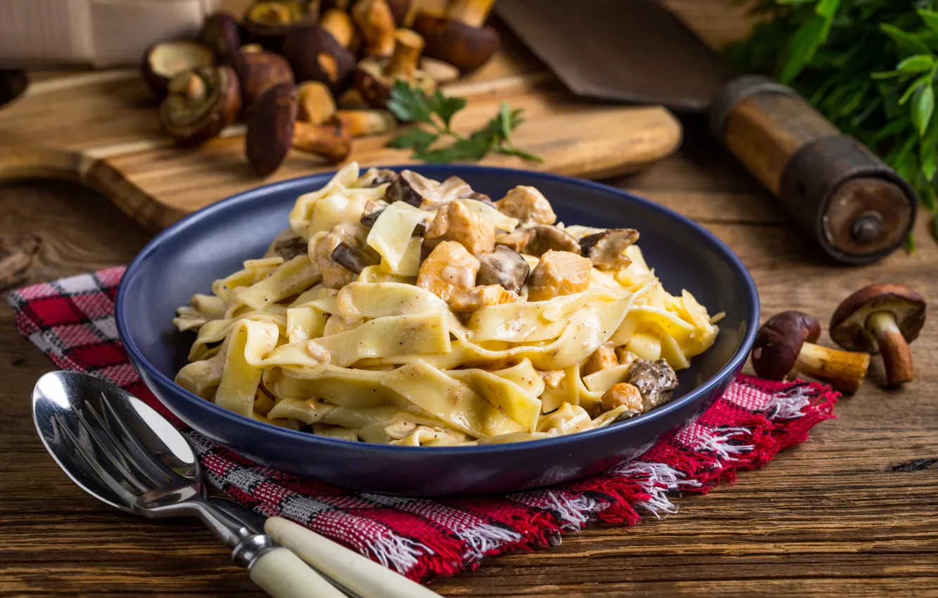 Photo wallpaper mushrooms, food, parsley, spices, pasta