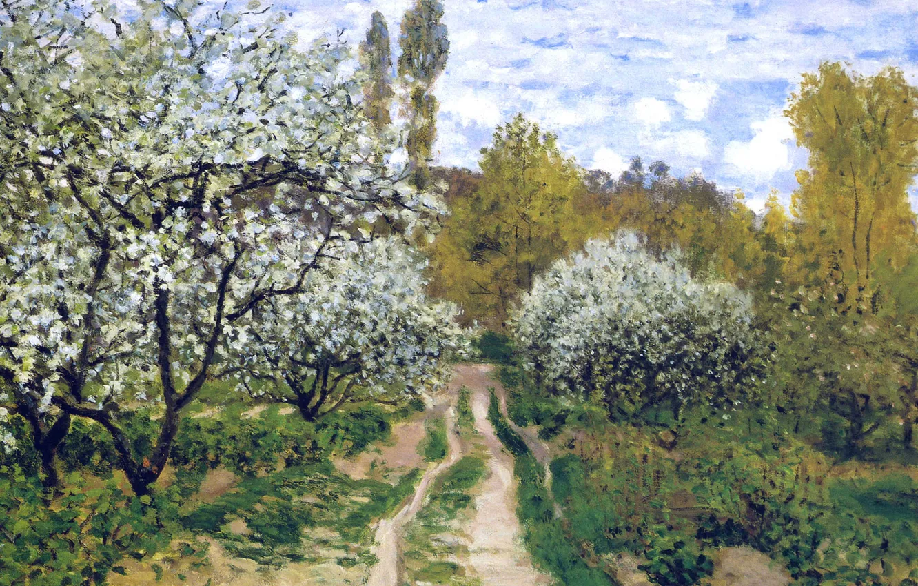 Photo wallpaper landscape, picture, spring, garden, Claude Monet, Trees in Bloom