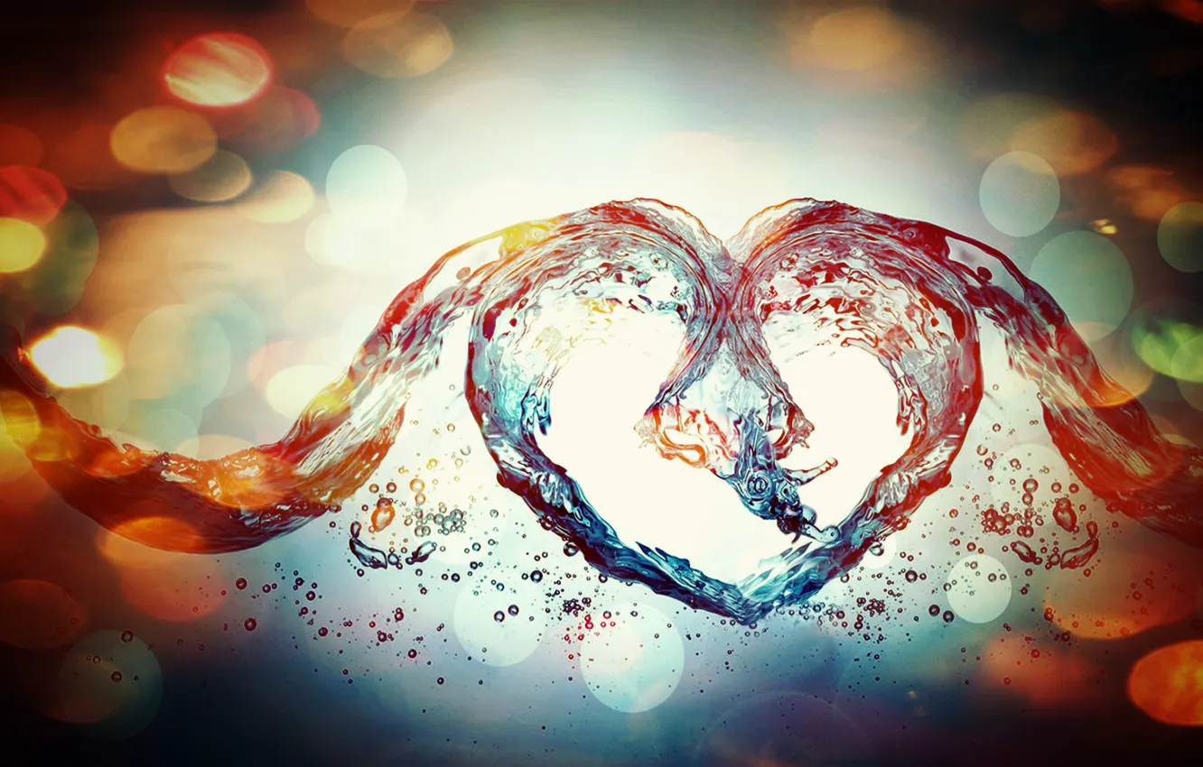 Photo wallpaper water, love, blue, heart, abstract, love, colourful, effects