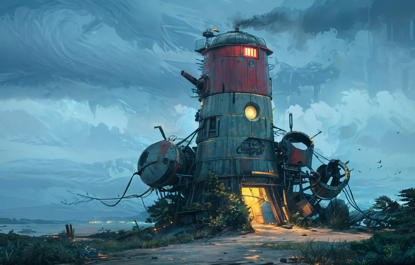 Photo wallpaper light, clouds, lighthouse, scrap