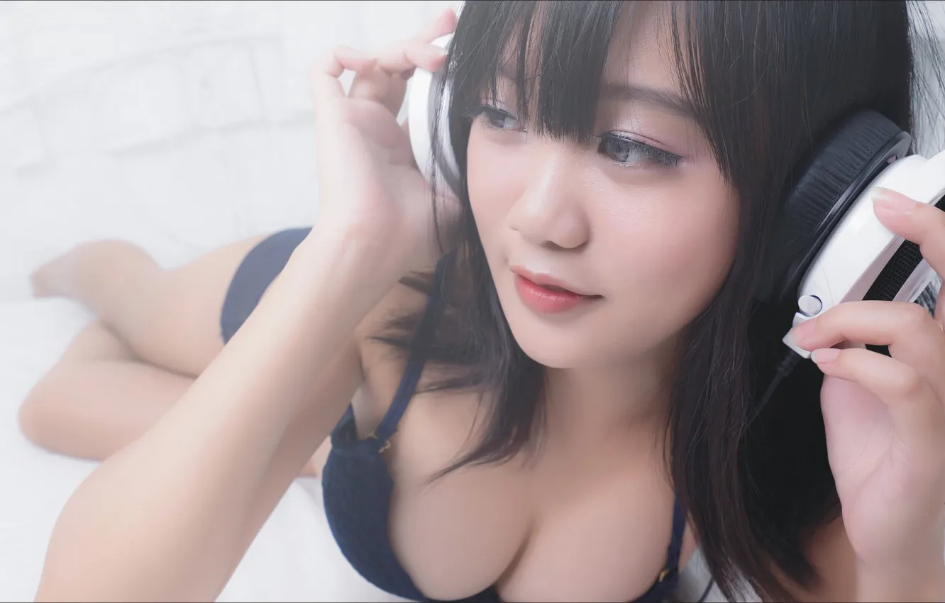 Photo wallpaper relax, girl, sexy, Music, headphones, Asian girl