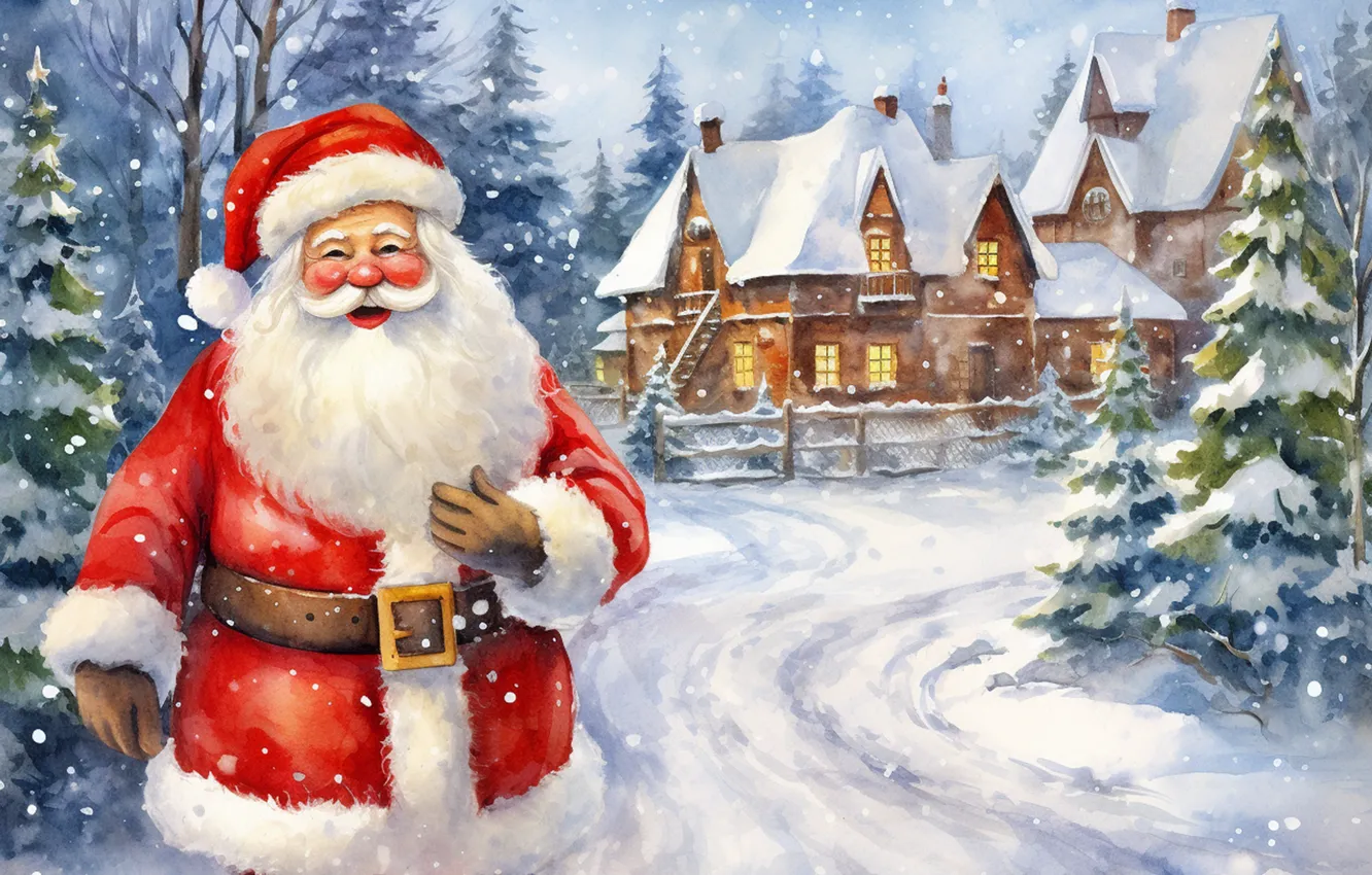 Photo wallpaper winter, road, forest, snow, landscape, red, smile, figure