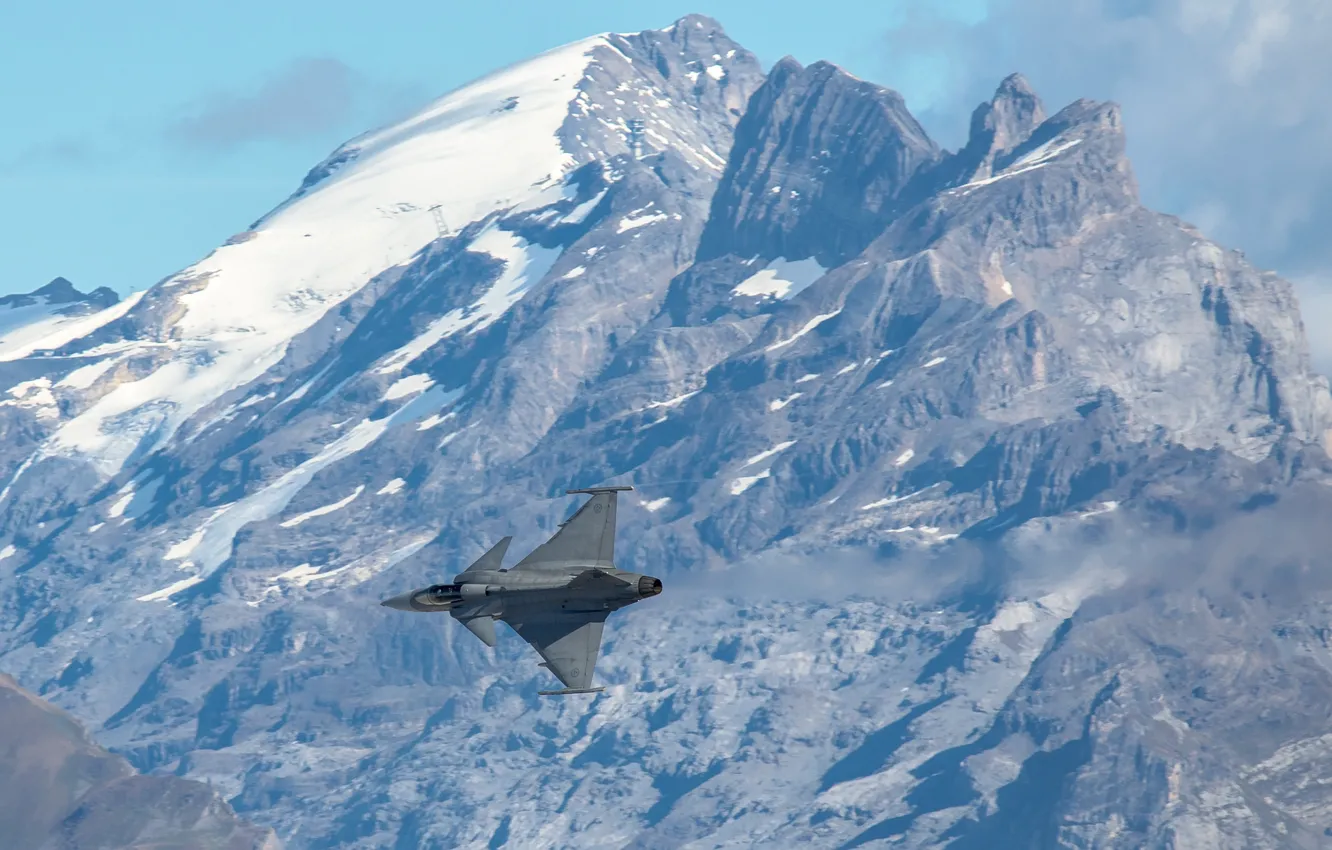 Photo wallpaper flight, mountains, fighter, bomber, multipurpose, Gripen, JAS 39, You CAN