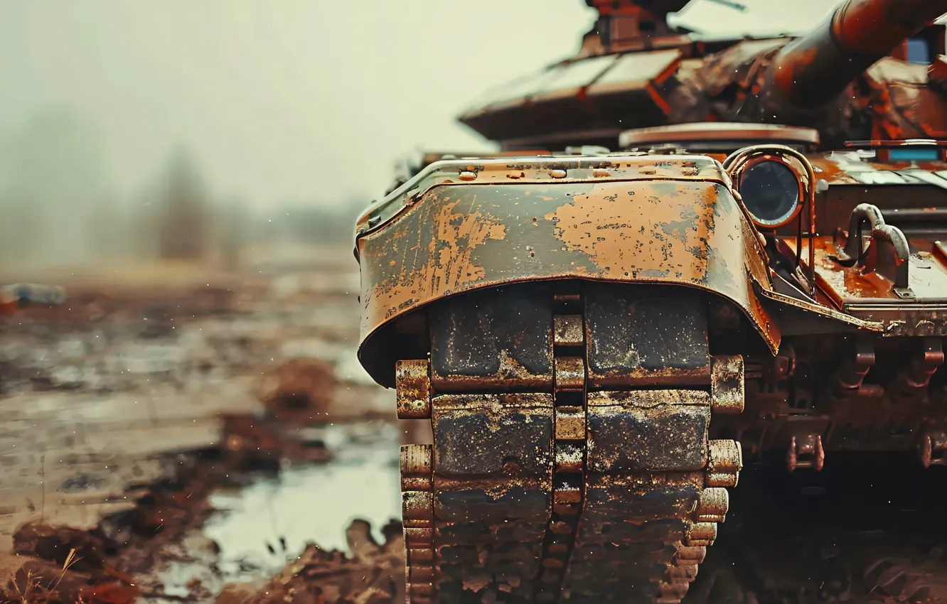 Photo wallpaper retro, dirt, tank, closeup, digital art, AI art, The Art of Artificial Intelligence, neural network