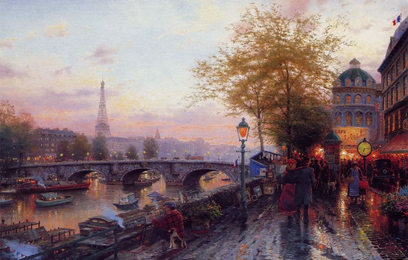 Photo wallpaper Paris, picture, Eiffel tower, Thomas Kinkade